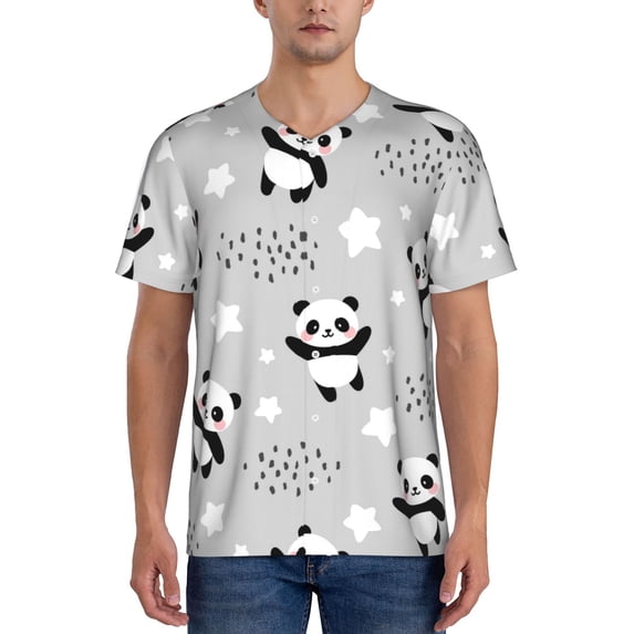 Fotbe Pandas Baseball Jersey Shirt for Men and Women, Casual Short Sleeves Button Down T-Shirt-Small