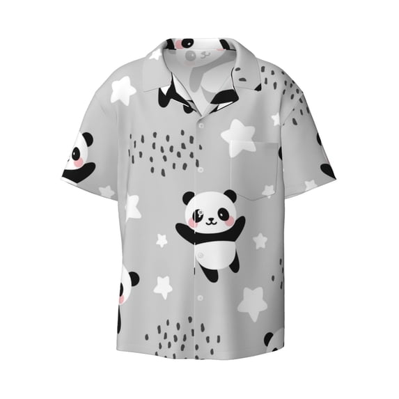 Fotbe Pandas print Short Sleeve Button Down Shirts for Men Casual Summer Beach Wrinkle Free Shirt-3X-Large