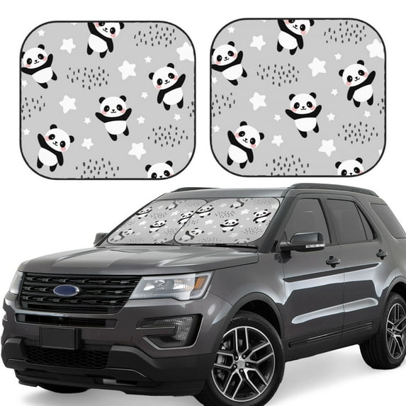 Fotbe PandasBetween Clouds and Stars 2-Piece Car Windshield Sun Shade | Sun Blocker for Car Windshield | Foldable Automotive Interior Accessories for Sun Protection-Large