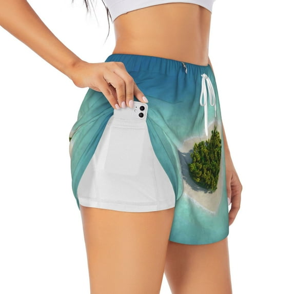 Fotbe Paradise Island Womens High Waist Running Shorts Athletic Workout Quick Dry Shorts for Women with Pockets Gym Yoga Summer Shorts-Large