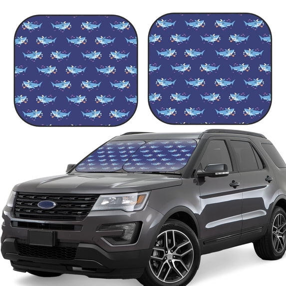 Fotbe Party Shark Cute 2-Piece Car Windshield Sun Shade | Sun Blocker for Car Windshield | Foldable Automotive Interior Accessories for Sun Protection-Small