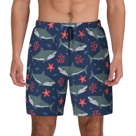 Fotbe Party Shark Cute Men’s Swim Trunks Quick Dry Swim Shorts Board Shorts with Mesh Lining-3X-Large