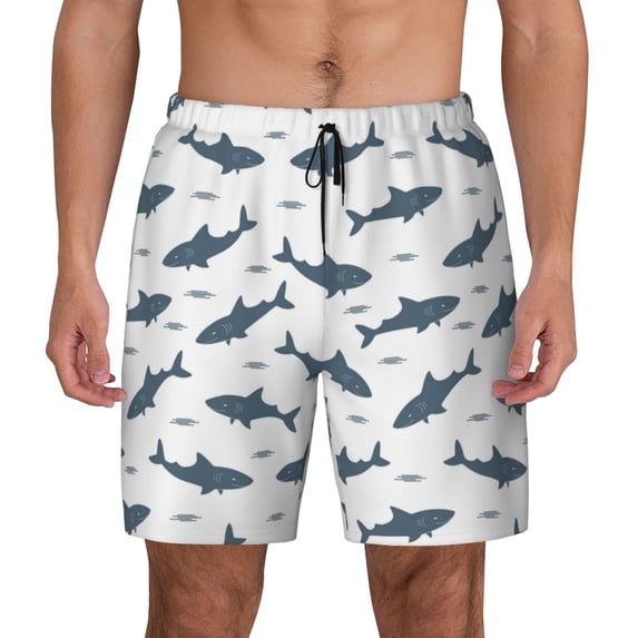 Fotbe Party Shark Cute Men’s Swim Trunks Quick Dry Swim Shorts Board Shorts with Mesh Lining-3X-Large