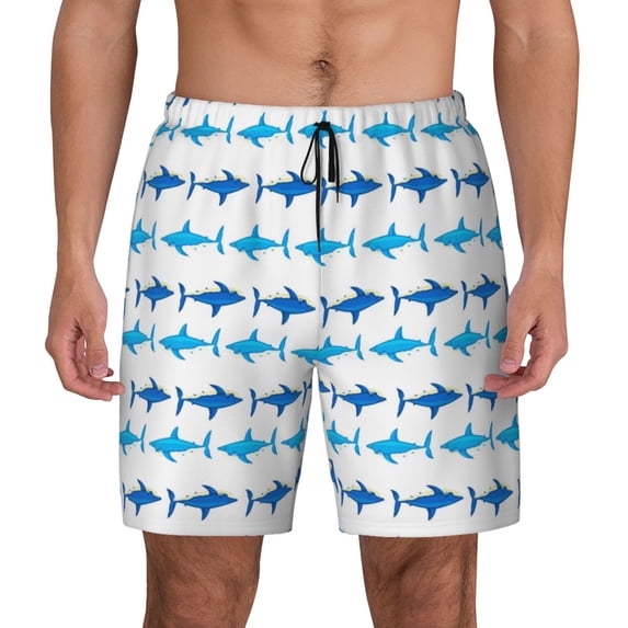 Fotbe Party Shark Cute Men’s Swim Trunks Quick Dry Swim Shorts Board Shorts with Mesh Lining-Medium