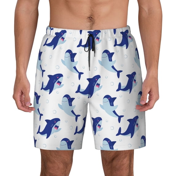 Fotbe Party Shark Cute Men’s Swim Trunks Quick Dry Swim Shorts Board Shorts with Mesh Lining-X-Large