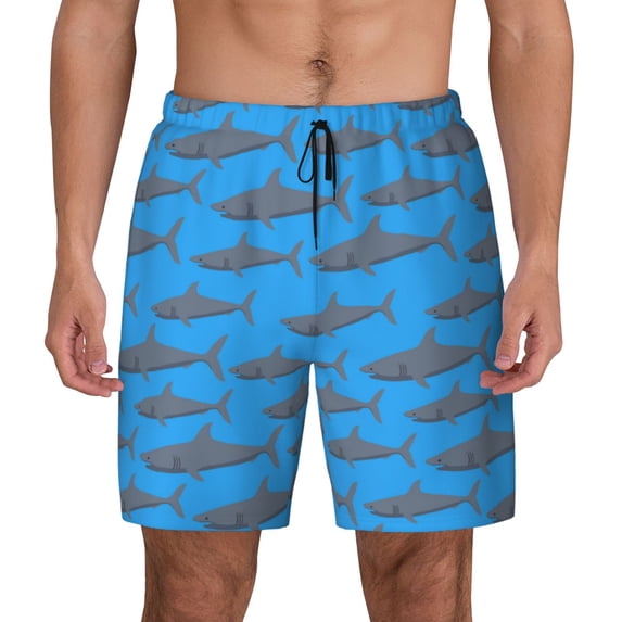 Fotbe Party Shark Cute Men’s Swim Trunks Quick Dry Swim Shorts Board Shorts with Mesh Lining-X-Large