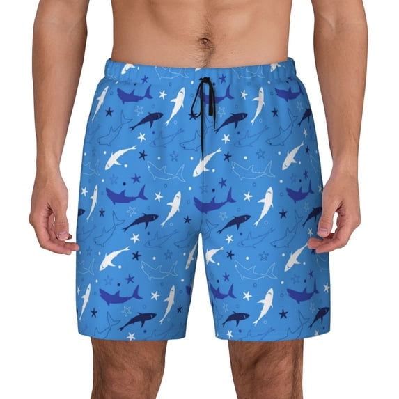 Fotbe Party Shark Cute Men’s Swim Trunks Quick Dry Swim Shorts Board Shorts with Mesh Lining-XX-Large