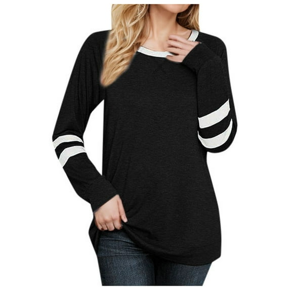 Color Block Long Sleeve Women's Casual Top Trendy Round Neck Shirt For Young Women Tops plus Size Junior Tops Summer Tops plus Size Women plus Size Satin Camisoles for Women plus Size Winter Clothes