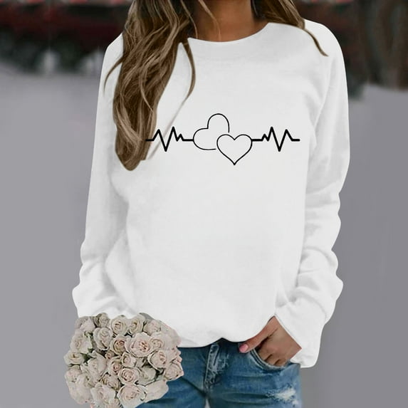 "Heartbeat Graphic Pullover Hoodie Sweatshirt For Casual Wear" Athletic Wear Hoodie Ladies Sweatshirts Pretty Sweater Women Women with Hood Winged Sweater Women Cute Long Sleeve Shirt Full Zip Women's