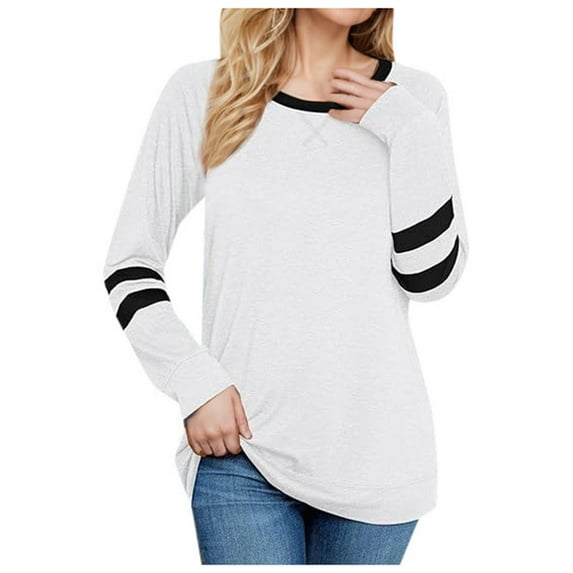 Color Block Long Sleeve Women's Casual Top Trendy Round Neck Shirt For Young Women Tops plus Size Junior Tops Summer Tops plus Size Women plus Size Satin Camisoles for Women plus Size Winter Clothes