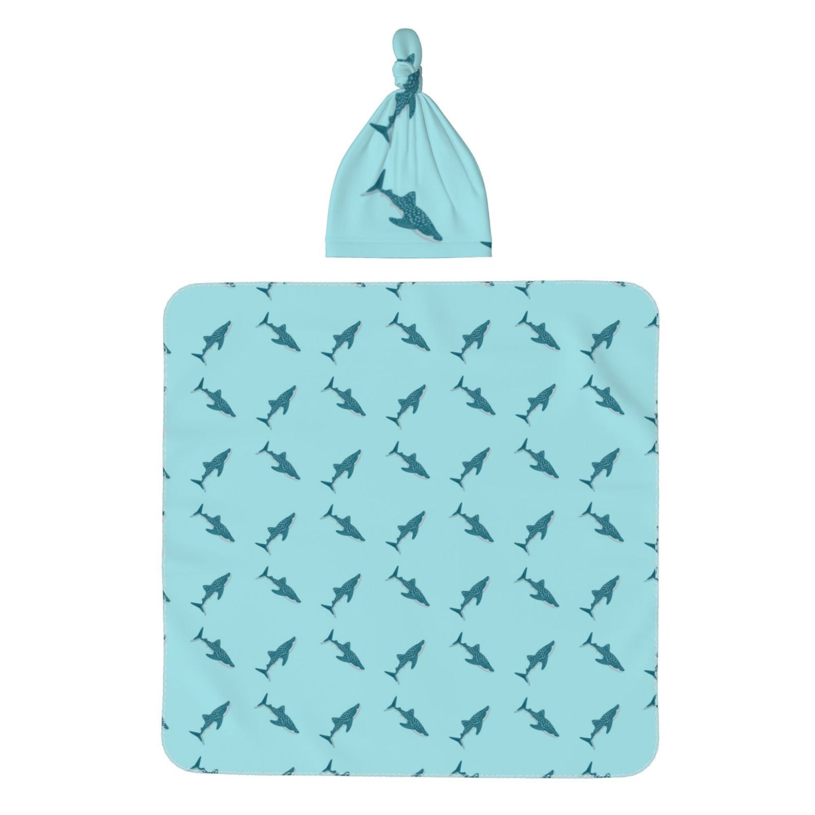 Fotbe Party Shark Cute Printed Baby Swaddle Blanket and Headband Set