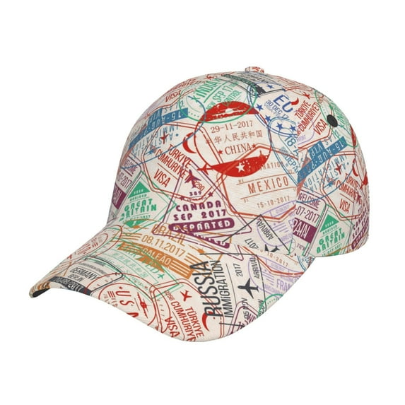Fotbe Passport Stamp Baseball Cap, Passport Stamp Print Dad Hat,Outdoor Hat,Adjustable Sports Cap, Perfect For Activities