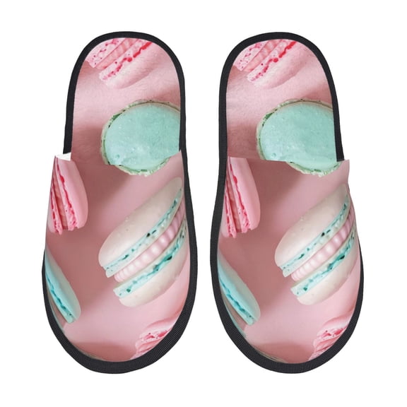 Fotbe Pastel Macarons Delight Pattern Women's Fuzzy Slippers Plush Slippers Fluffy Winter House Shoes Indoor and Outdoor-Large