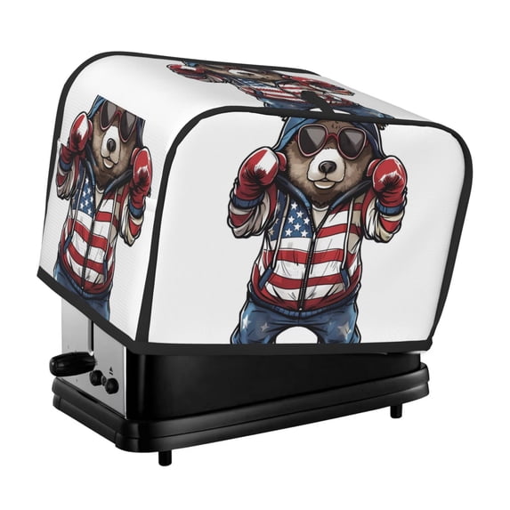Fotbe Patriotic Boxing Bear Art for Two Slice Toaster Cover, Fingerprint Protector, Super Soft Appliance Cover And Dust Cover,Bread Dust Cover & Fingerprint Protection