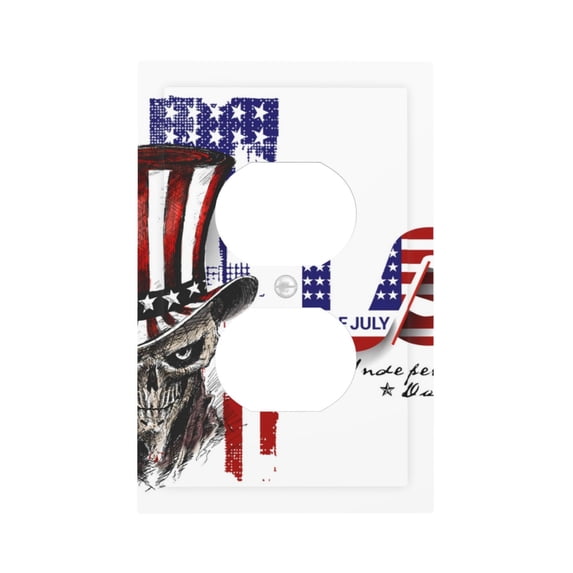 Fotbe Patriotic Skull Art Print Duplex Receptacle Wall Plate, 1-Gang 5.0" x3.0" Wall Outlet Covers, Dual Outlet Faceplates Covers, Color-matched Screws Included-Style S