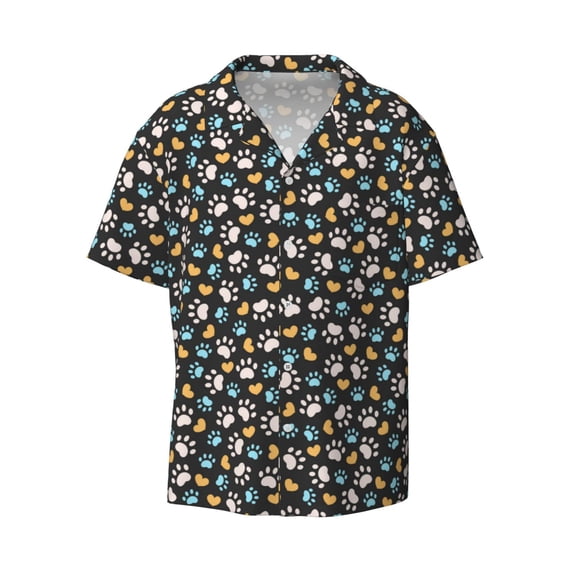 Fotbe Paw Animal print Short Sleeve Button Down Shirts for Men Casual Summer Beach Wrinkle Free Shirt-Small