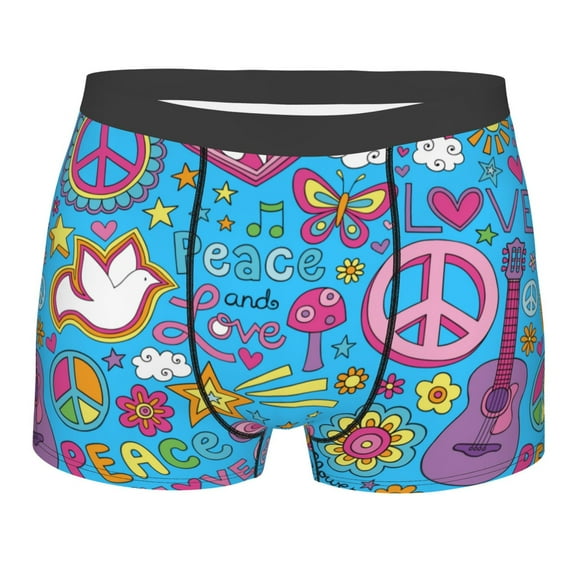 Fotbe Peace Love and Dove Flower Power Men’s Total Support Pouch Boxer Briefs, X-Temp Cooling, Moisture-Wicking Underwear, Regular, Long-leg and Trunk-Medium