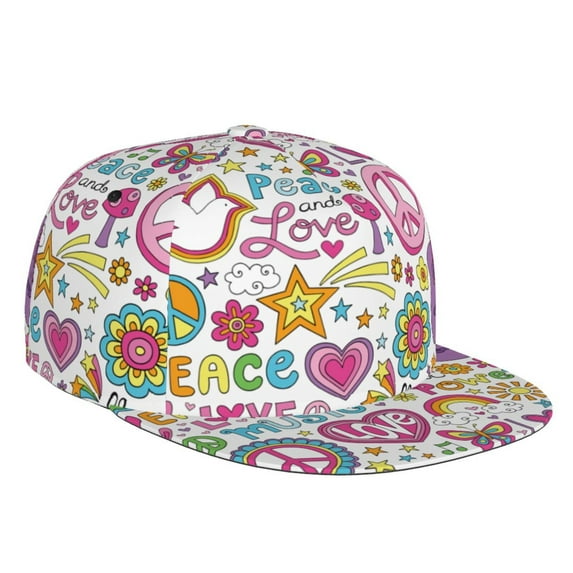 Fotbe Peace Love and Dove Flower Power Flat Bill Visor Cap Classic Snapback Hat Polyester Foam Trucker Hat Trucker Cap Adjustable Baseball Cap