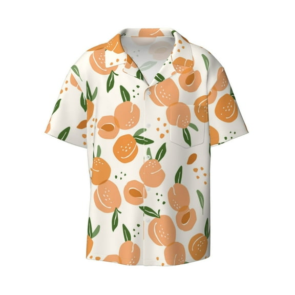 Fotbe Peaches print Short Sleeve Button Down Shirts for Men Casual Summer Beach Wrinkle Free Shirt-Medium