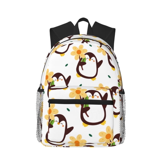 Fotbe Penguin With Flowers Lightweight Casual Laptop Backpack for Men and Women, Daily use Waterproof backpack, Backpack for College
