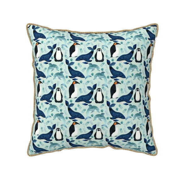Fotbe Penguins Dolphins Whales Pattern Velvet Decorative Throw Pillow Covers with Elegant Piping, Soft Plush Cushion Cover for Sofa, Bed, Car, Office-20"x20"
