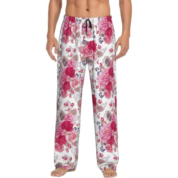 Fotbe Peonies And Roses Men's Pajama Pants,Sleepwear Pants,Pj Bottoms Drawstring And Pockets-Medium