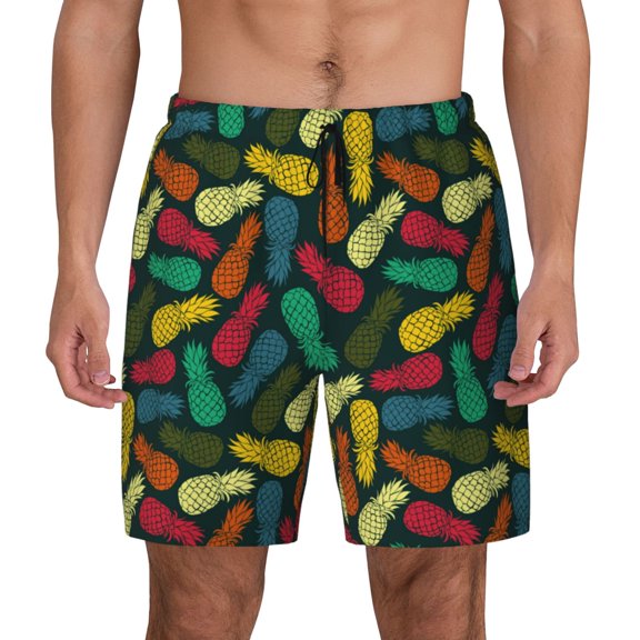 Fotbe Pineapple Fruit Colorful Men’s Swim Trunks Quick Dry Swim Shorts Board Shorts with Mesh Lining-Small