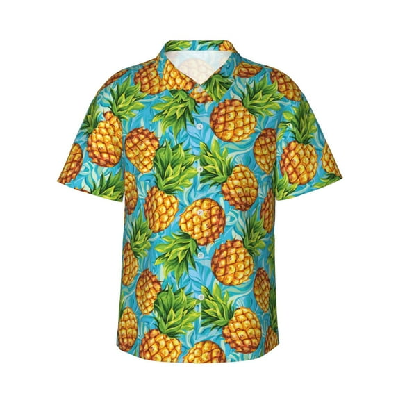 Fotbe Pineapple Hawaiian Shirt for Men Unisex Summer Beach Casual Short Sleeve Cotton Linen Button Down Shirts-3X-Large