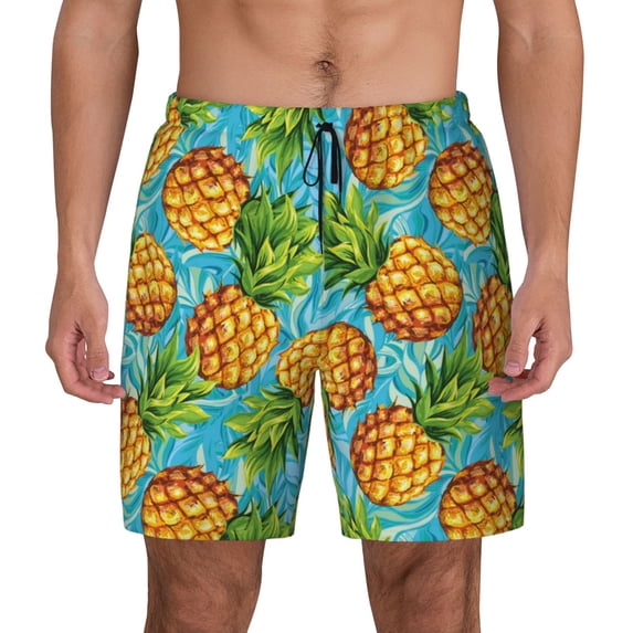 Fotbe Pineapple Men’s Swim Trunks Quick Dry Swim Shorts Board Shorts with Mesh Lining-X-Large