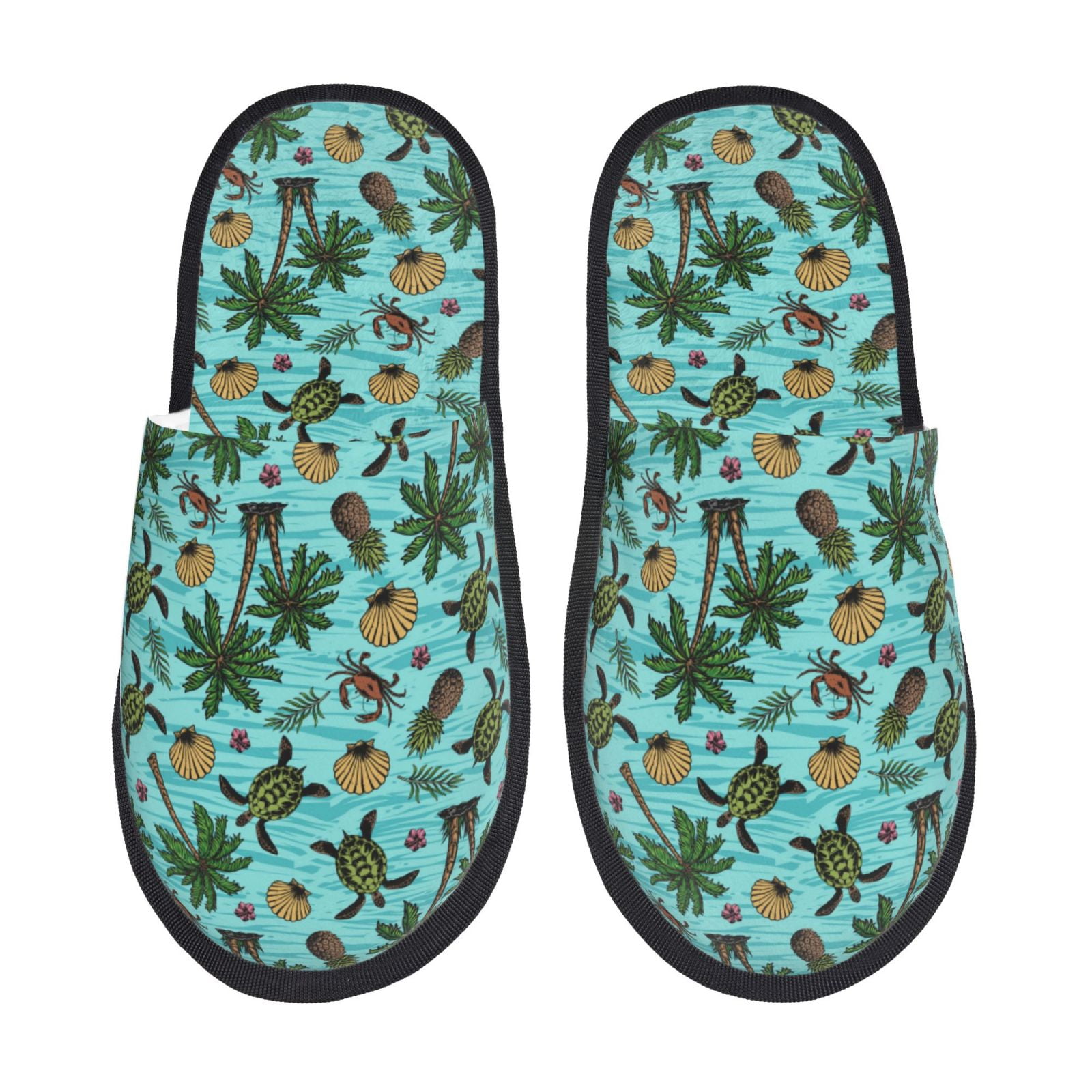 Fotbe Pineapple Sea Turtle Pattern Women's Fuzzy Slippers Plush ...