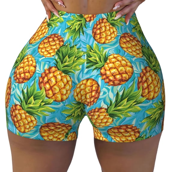 Fotbe Pineapple Seamless Shorts, Womens Workout Shorts High Waist Stretch Booty Short for Gym/Yoga/Running/Biking-