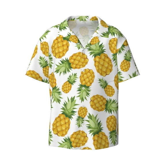 Fotbe Pineapple print Short Sleeve Button Down Shirts for Men Casual Summer Beach Wrinkle Free Shirt-Medium