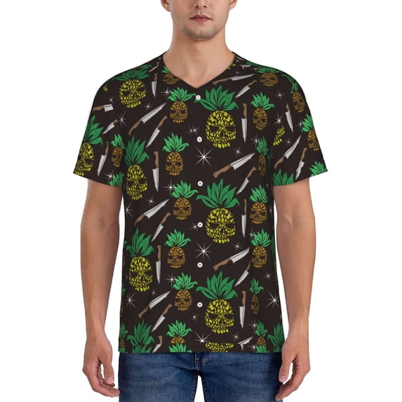 Fotbe Pineapples Baseball Jersey Shirt for Men and Women, Casual Short Sleeves Button Down T-Shirt-Medium