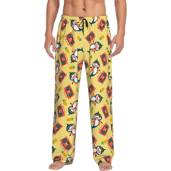 Fotbe Pineapples Sharks In Hawaiian Men's Pajama Pants,Sleepwear Pants,Pj Bottoms Drawstring And Pockets-Medium