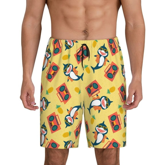 Fotbe Pineapples Sharks In Hawaiian Pajama Shorts for Men, Men's Pajama Bottoms, Sleepwear,Short Pajama Pants-Medium