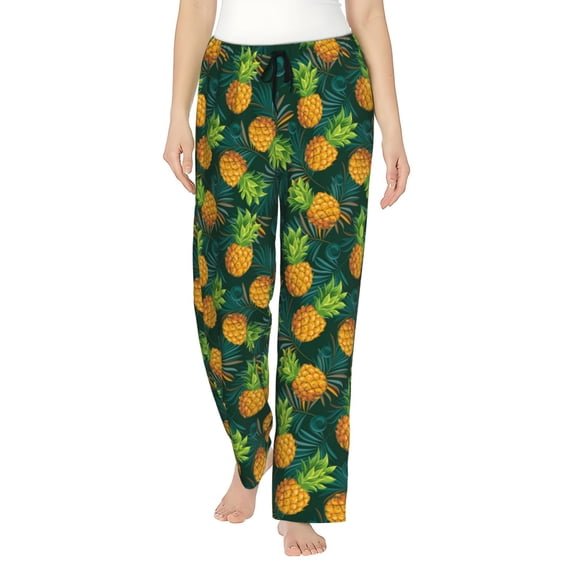 Fotbe Pineapples with Palm Leaves Women's Pajama Pants,Sleepwear Pants,Pj Bottoms Drawstring And Pockets-XX-Large