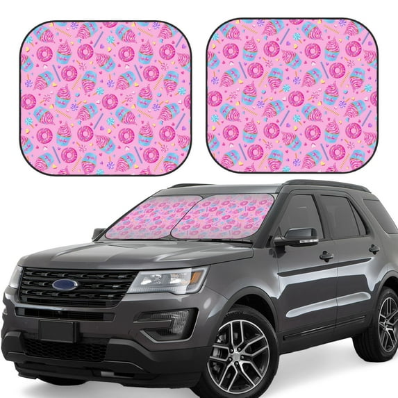 Fotbe Pink Donuts 2-Piece Car Windshield Sun Shade | Sun Blocker for Car Windshield | Foldable Automotive Interior Accessories for Sun Protection-Medium