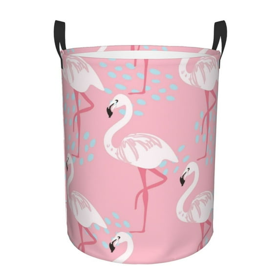 Fotbe Pink Flamingo Laundry Basket with Handles, Waterproof Large Laundry Hamper, Wash Bag for Corner Dorm, Rolling Laundry Basket with Handles-Small