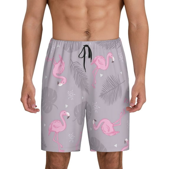 Fotbe Pink Flamingo Pajama Shorts for Men, Men's Pajama Bottoms, Sleepwear,Short Pajama Pants-Medium