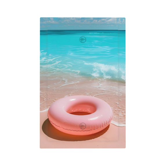 Fotbe Pink Float Ring On Beach Print Duplex Receptacle Wall Plate, 1-Gang 5.0" x3.0" Wall Outlet Covers, Dual Outlet Faceplates Covers, Color-matched Screws Included-Style V