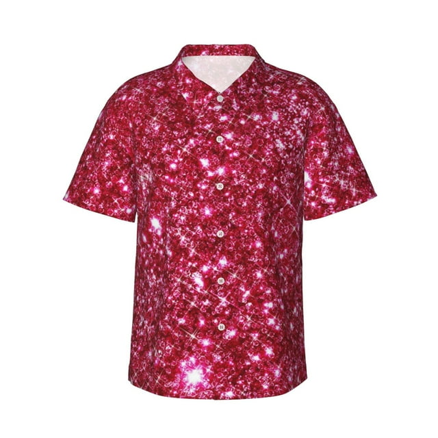 Fotbe Pink Glitter Hawaiian Shirt For Men Unisex Summer Beach Casual ...