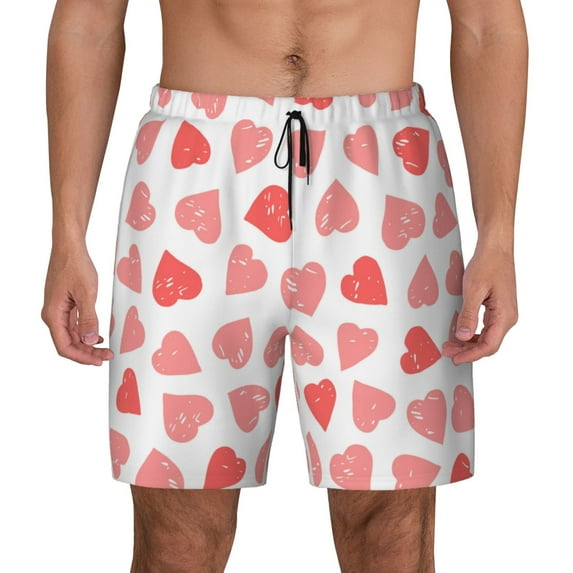 Fotbe Pink Hearts1 Men’s Swim Trunks Quick Dry Swim Shorts Board Shorts with Mesh Lining-X-Large