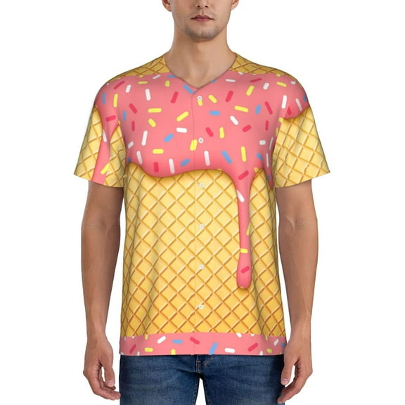 Fotbe Pink Ice Cream Baseball Jersey Shirt for Men and Women, Casual Short Sleeves Button Down T-Shirt-3X-Large