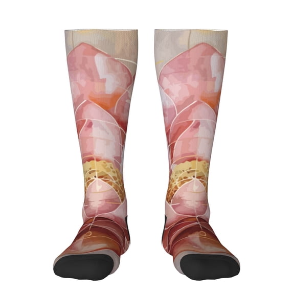 Fotbe Pink Lotus print Women's Men's Novelty Crew Socks Cotton Socks Knee High Socks for Walking,Running,Nurses,Pregnancy
