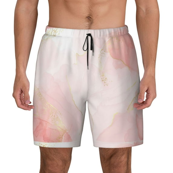 Fotbe Pink Marble Men’s Swim Trunks Quick Dry Swim Shorts Board Shorts with Mesh Lining-XX-Large