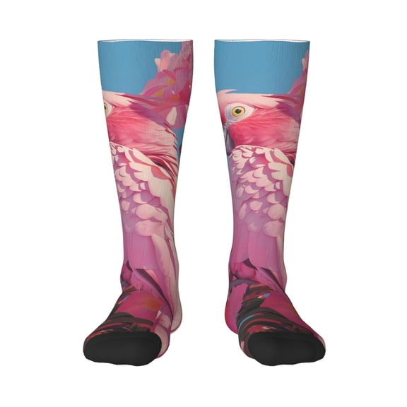 Fotbe Pink Parrot Tropical Blossoms print Women's Men's Novelty Crew Socks Cotton Socks Knee High Socks for Walking,Running,Nurses,Pregnancy