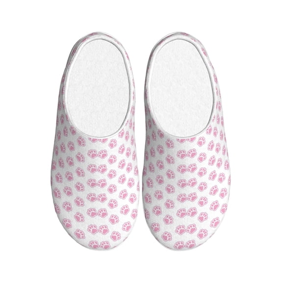 Fotbe Pink Paw Pattern Women's Fuzzy Curly Fur Memory Foam Loafer Slippers Indoor Outdoor Slippers Winter Home Shoes-44/45