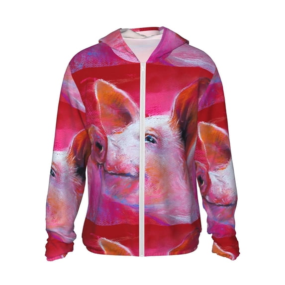 Fotbe Pink Pig Men's Women's UPF 50+ Sun Protection Jacket Hooded Cooling Shirt with Pockets Hiking Outdoor Performance-Small