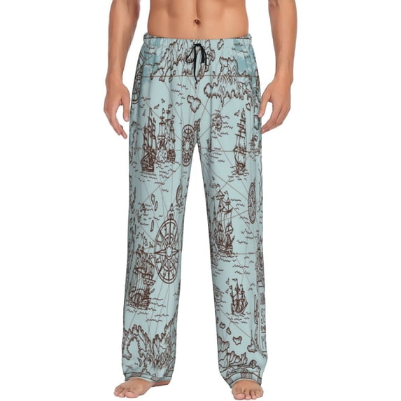 Fotbe Pirate Adventure Map Men's Pajama Pants,Sleepwear Pants,Pj Bottoms Drawstring And Pockets-Large