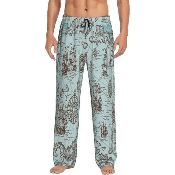 Fotbe Pirate Adventure Map Men's Pajama Pants,Sleepwear Pants,Pj Bottoms Drawstring And Pockets-XX-Large